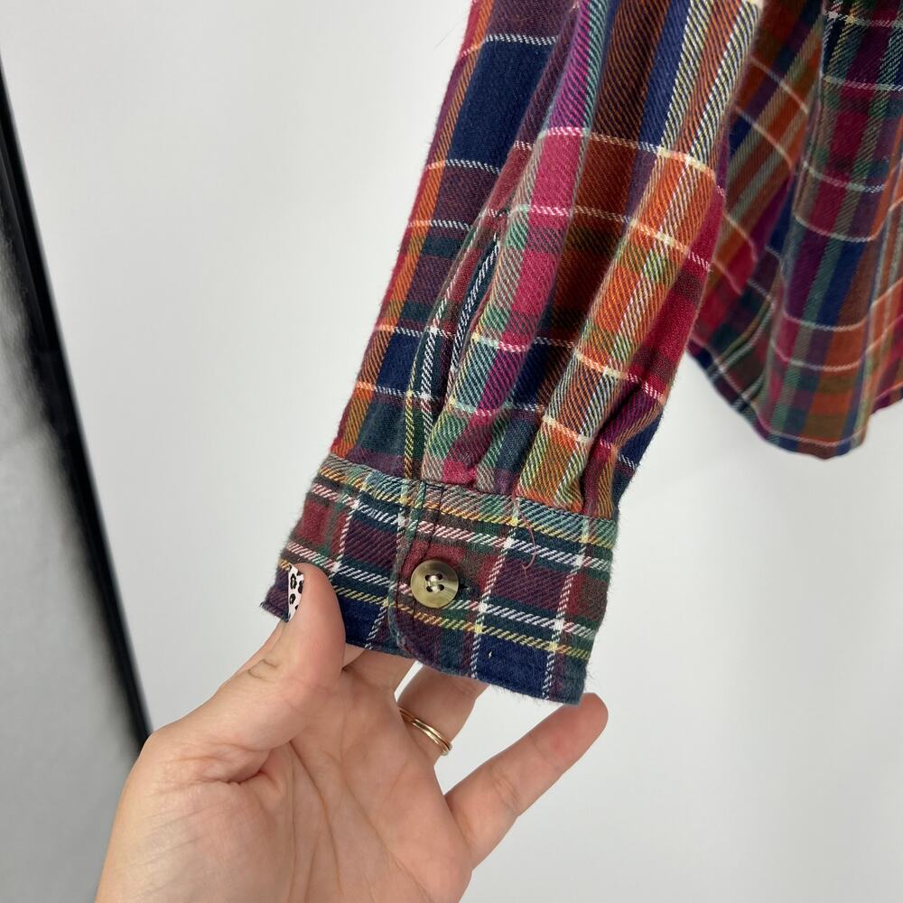 VTG Casey & Max Plaid Flannel Blouse Velvet Collar Embroidered Fall Womens Large - Picture 8 of 10